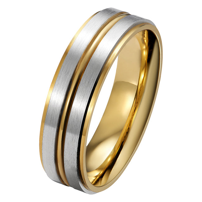 Two tone men's wedding band in yellow gold and platinum