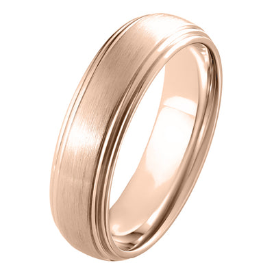 6mm brushed satin 18ct rose gold court wedding ring with shaped edges