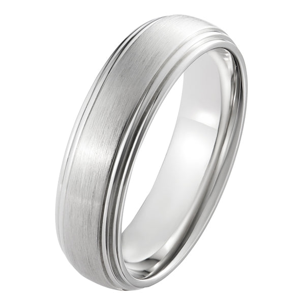 6mm Decorative Platinum Court Wedding Ring with Tramline Edges