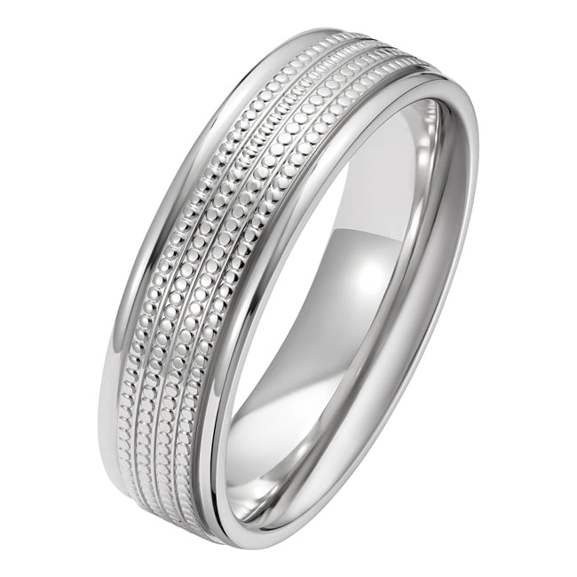 6mm Unusual Running Track Pattern Platinum Wedding Ring