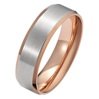 6mm flat court rose gold and platinum chamfered edge men's wedding ring