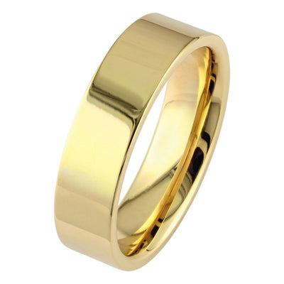 6mm Flat Court Wedding Ring in 18ct Yellow Gold with Mirror Polish