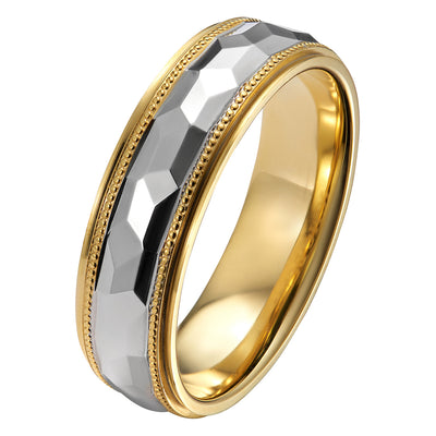 6mm hammered men's wedding ring in two colour metal of yellow gold and platinum