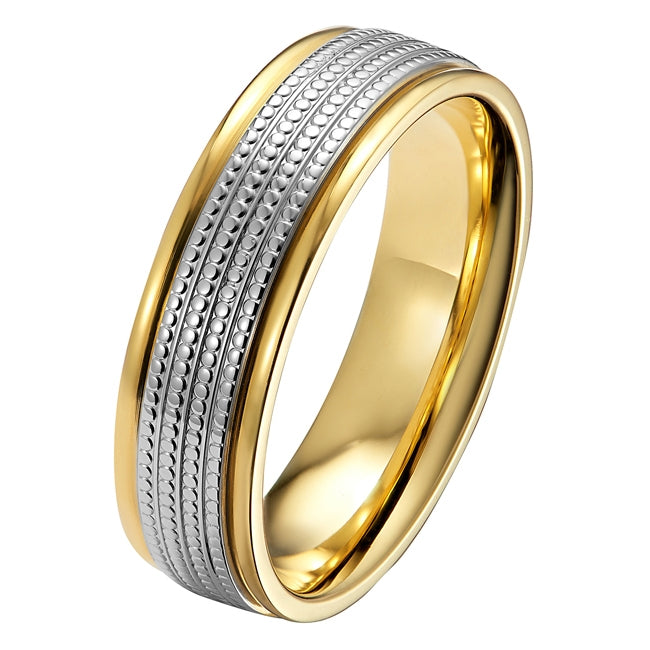 6mm Unique Mixed Metal Running Track Pattern Wedding Ring
