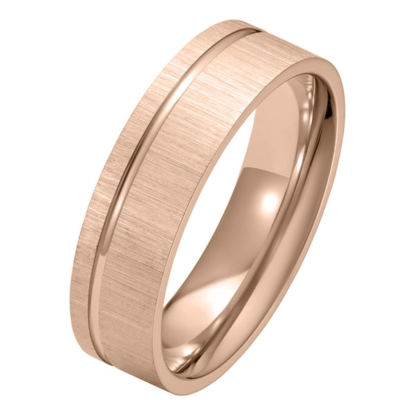 6mm satin rose gold men's wedding ring with groove