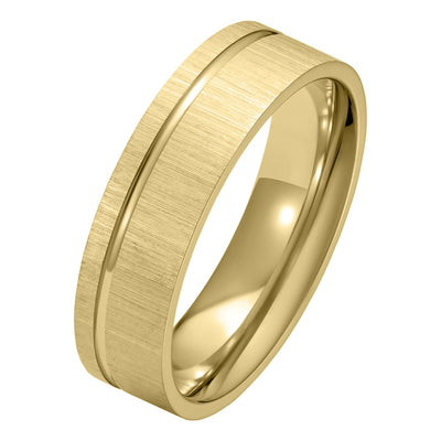 6mm satin yellow gold wedding ring with polished band