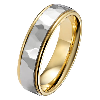 6mm two tone hammered wedding ring yellow gold and platinum