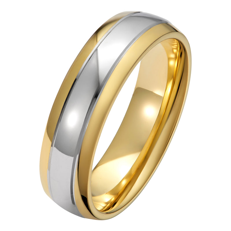 6mm two tone yellow gold platinum court mens wedding ring