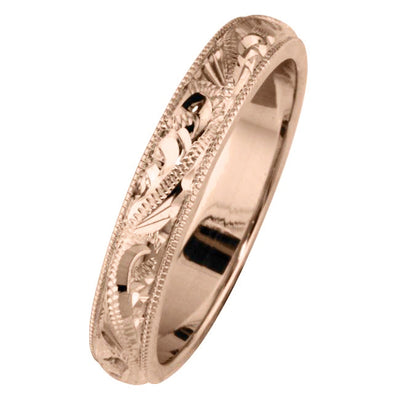 Paisley engraved rose gold wedding ring