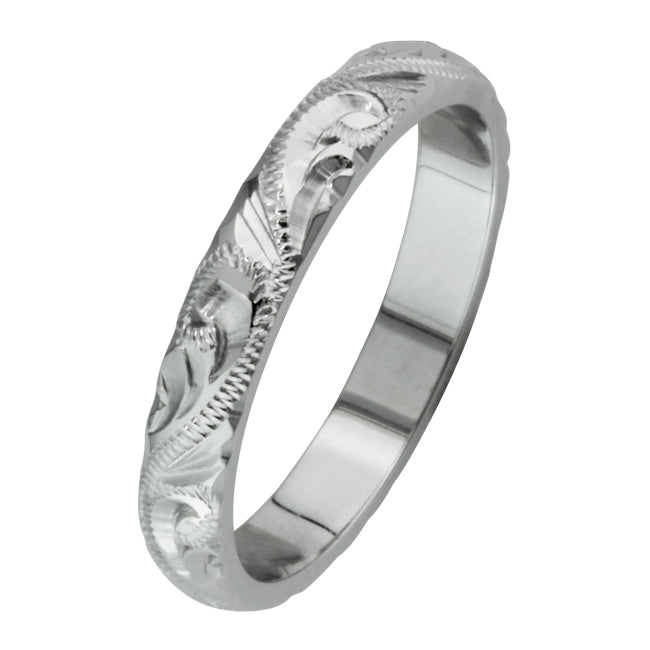 3mm hand engraved paisley pattern ring