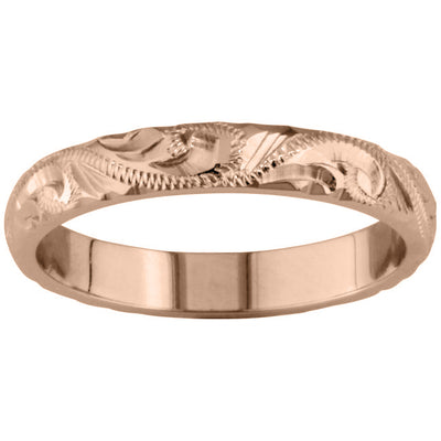 3mm rose gold engraved wedding ring