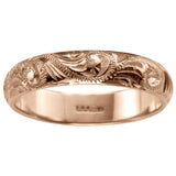 Paisley pattern hand engraved wedding ring rose gold