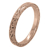 Scroll engraved wedding ring rose gold
