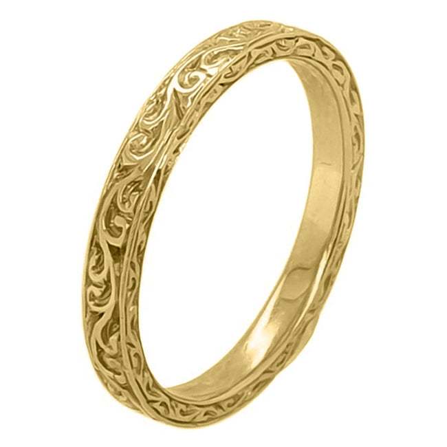 Vintage Hand Engraved Wedding Ring in Yellow Gold