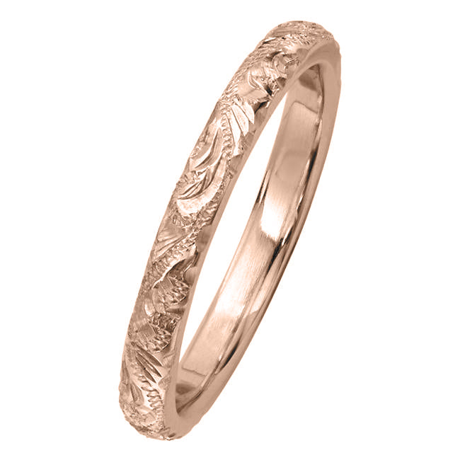 Lady's slim engraved wedding ring rose gold