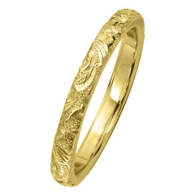 2.5mm Yellow Gold Engraved Patterned Wedding Ring | London Victorian ...
