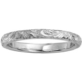 Lady's scroll patterned wedding ring in 18ct white gold