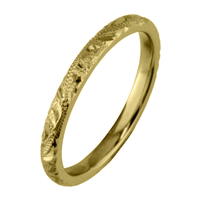 18ct yellow gold 2mm engraved wedding ring UK