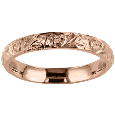 Flower patterned rose gold wedding ring UK