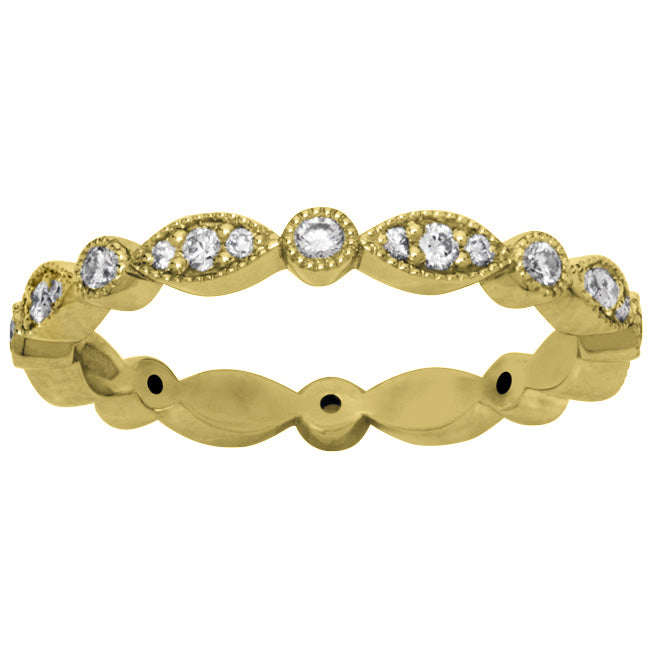 18ct yellow gold scalloped diamond wedding ring with millegrain