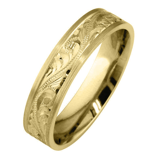 5mm hand-engraved paisley pattern 18ct yellow gold  wedding band