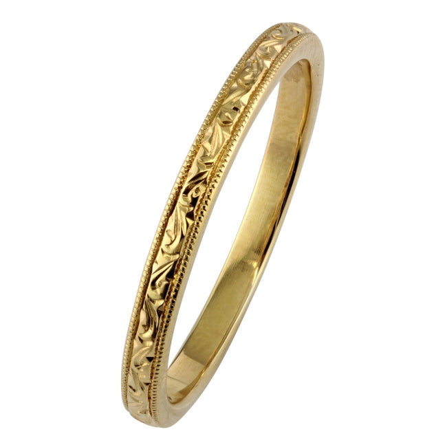 2mm yellow gold vintage engraved wedding ring