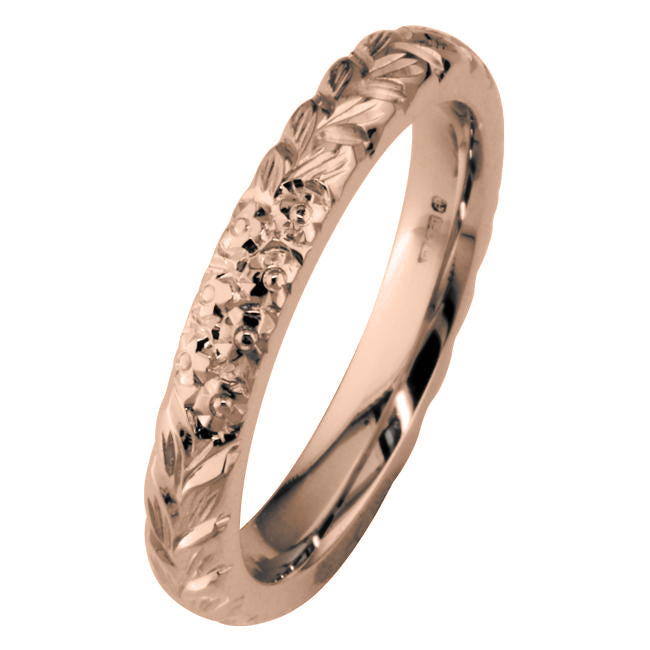 Orange blossom engraved rose gold wedding ring