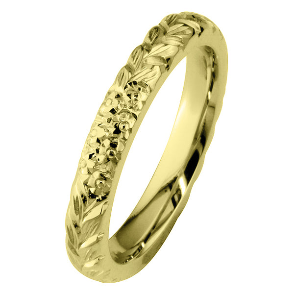 Forget-Me-Not Flower Engraved Gold Wedding Band | London Victorian Ring ...