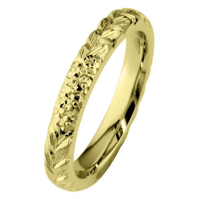 Yellow gold engraved orange blossom wedding ring uk