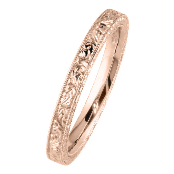 Scroll pattern engraved wedding ring rose gold