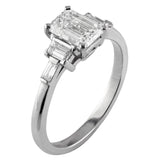 Emerald cut diamond ring with trapeze and baguette cut side stones