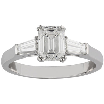 Emerald cut diamond ring with tapered baguette side stones