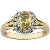 Yellow sapphire diamond halo cluster ring