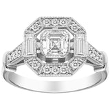 Art Deco Asscher cut ring with baguette diamonds