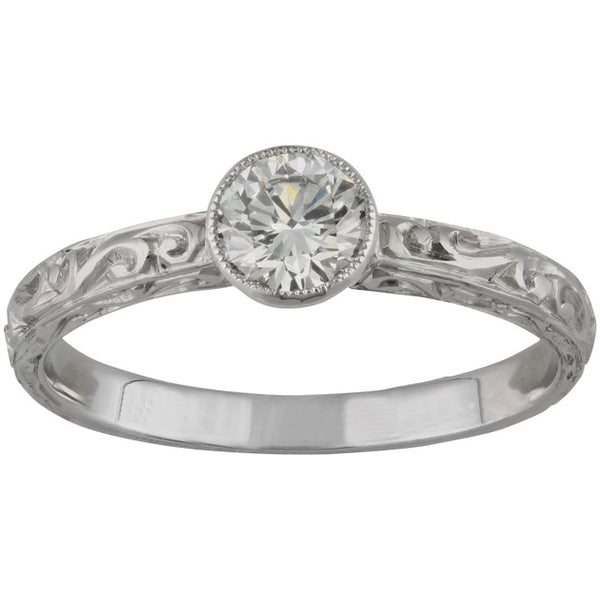 Solitaire engraved diamond ring