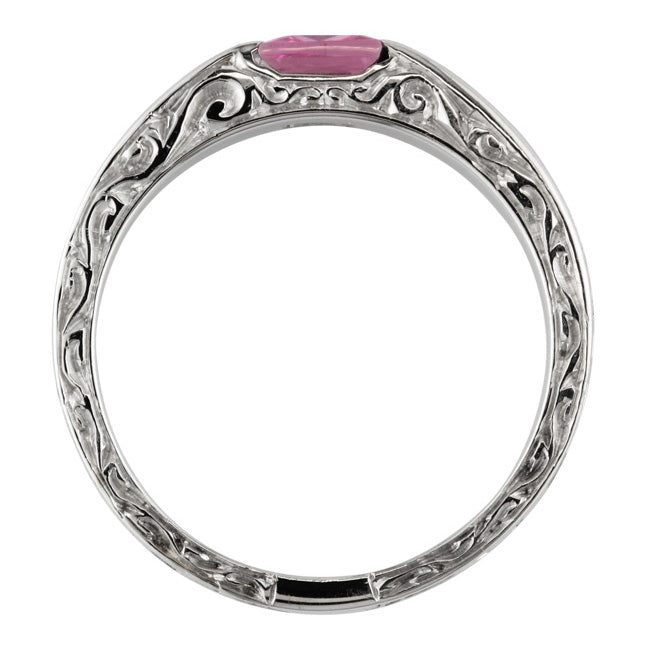 Pink sapphire ring engraved