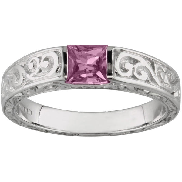Unique pink sapphire ring in white gold