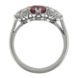 Ruby diamond trilogy ring from the side view