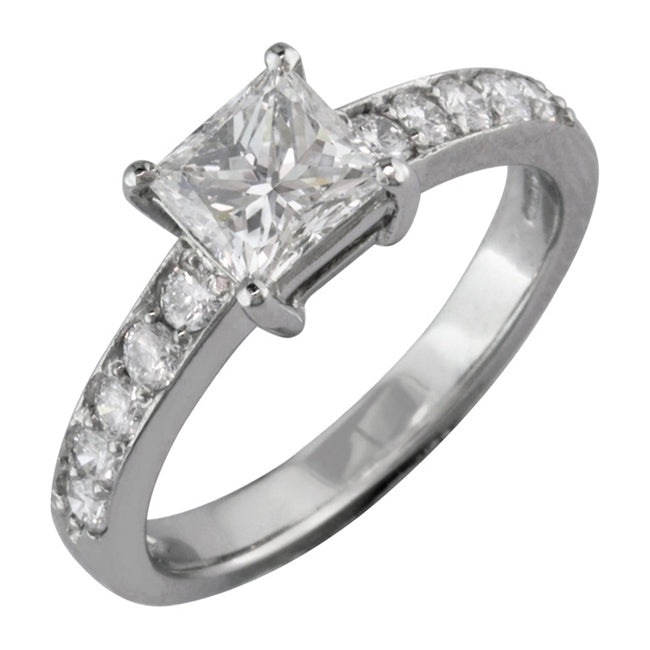 Princess cut diamond engagement ring with diamond band