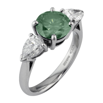 Bespoke Art Deco Green Diamond Engagement Ring