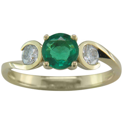 Unusual emerald and diamond 3 stone ring