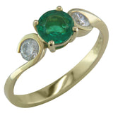 Yellow gold emerald diamond trilogy ring