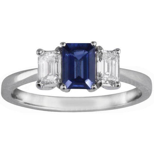 Emerald Cut Sapphire and Diamond Engagement Ring