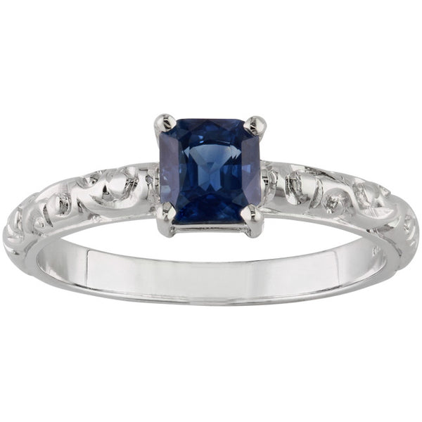 Square blue sapphire solitaire ring