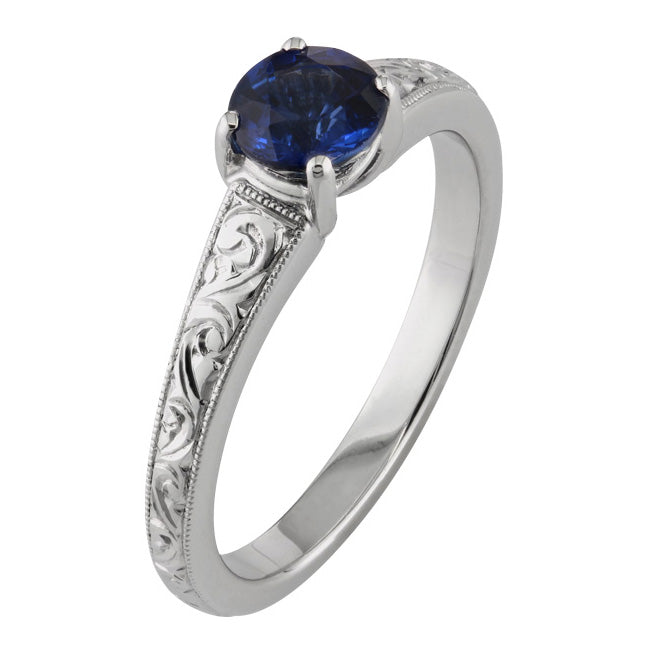 White gold blue sapphire engagement ring UK