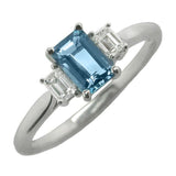 Emerald-cut aquamarine and diamond engagement ring