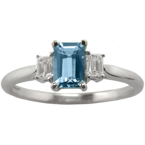 Three stone aquamarine engagement ring
