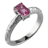 Pink sapphire ring engraved in platinum