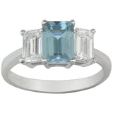 Emerald cut aquamarine and diamond engagement ring