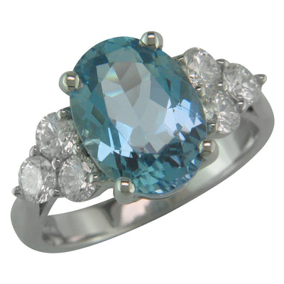 Bespoke Oval Aquamarine and Diamond Ring
